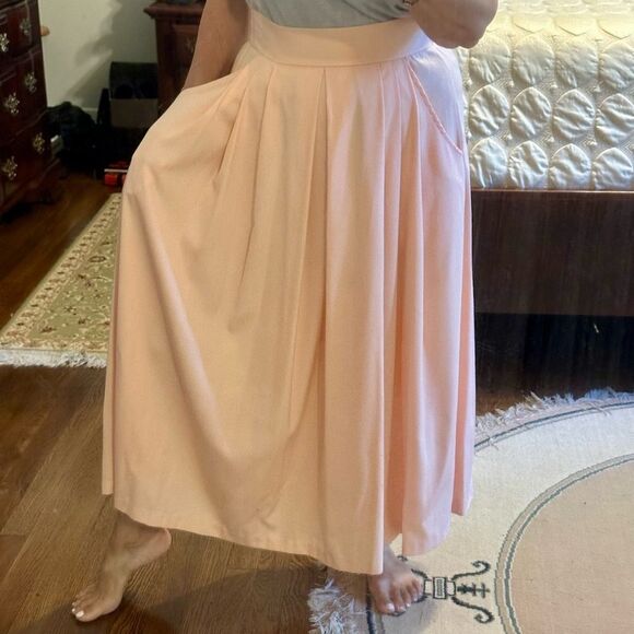 Vintage 70s/80s Bedford Fair Peachy Pink Full Pleat Front Midi Skirt - Picture 2 of 6